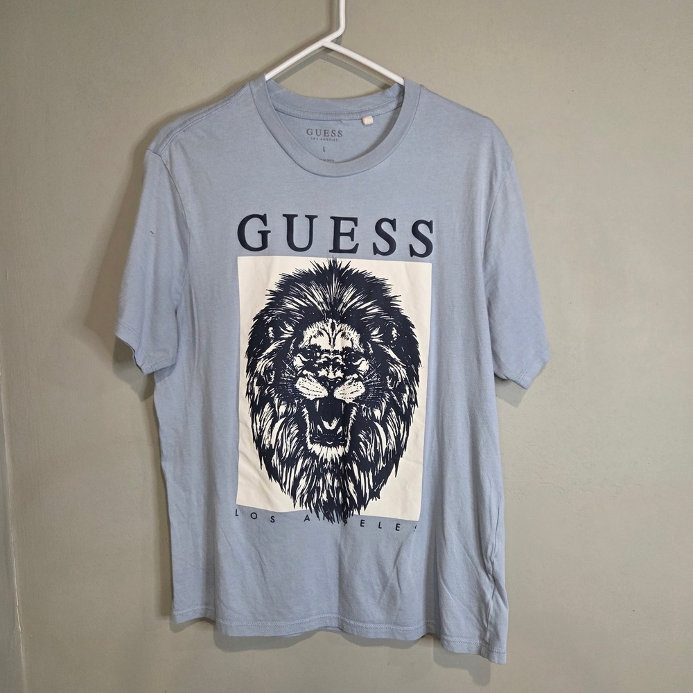 Guess Los Angeles Lion Graphic T Shirt Mens L Blue Short Sleeve Cotton Tee 1474 - Picture 2 of 6